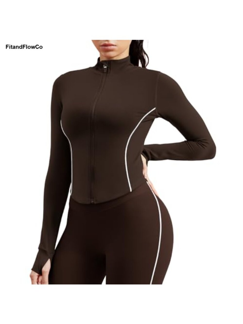Women's Slim Fit Cropped Zip Up Athletic Running Jacket with Pockets